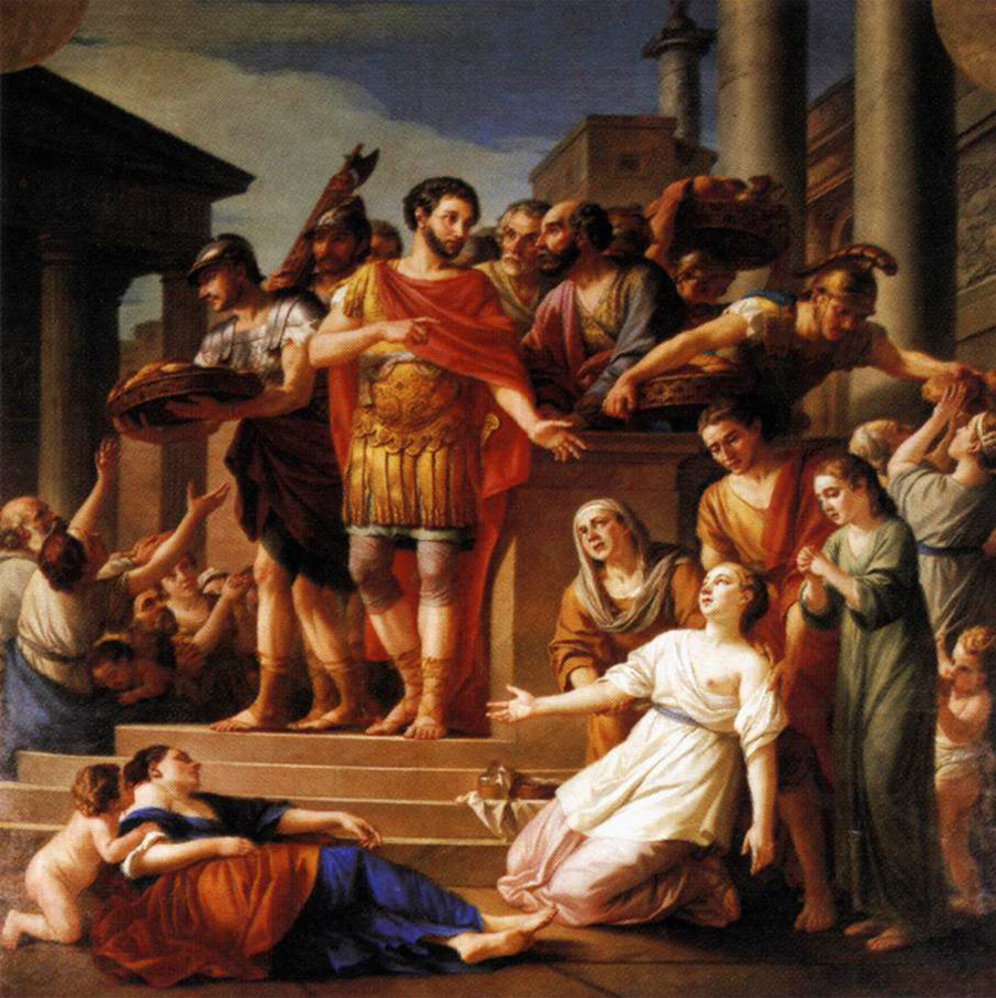 marcus aurelius distributing bread to the people